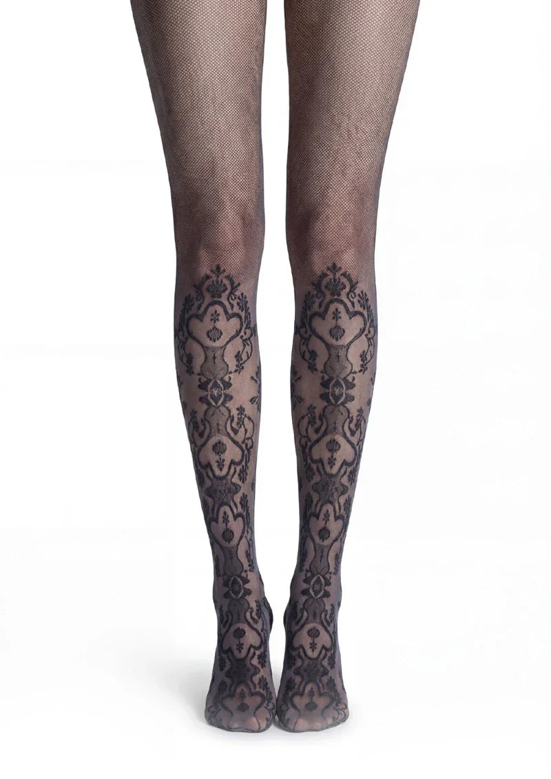 Viken Plan Elegant Cut-Out Floral Jacquard Sheer Pantyhose Tights Hosiery