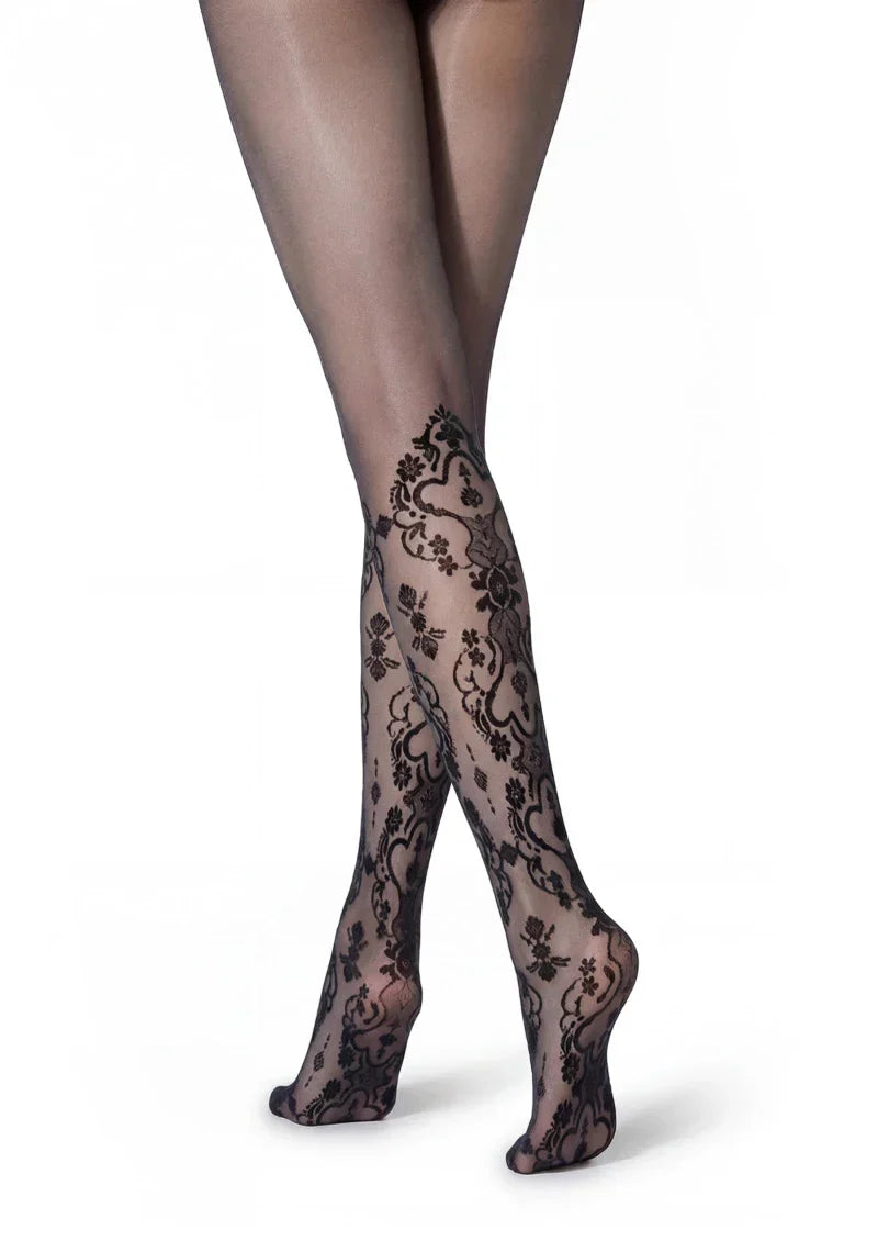 Viken Plan Elegant Cut-Out Floral Jacquard Sheer Pantyhose Tights Hosiery