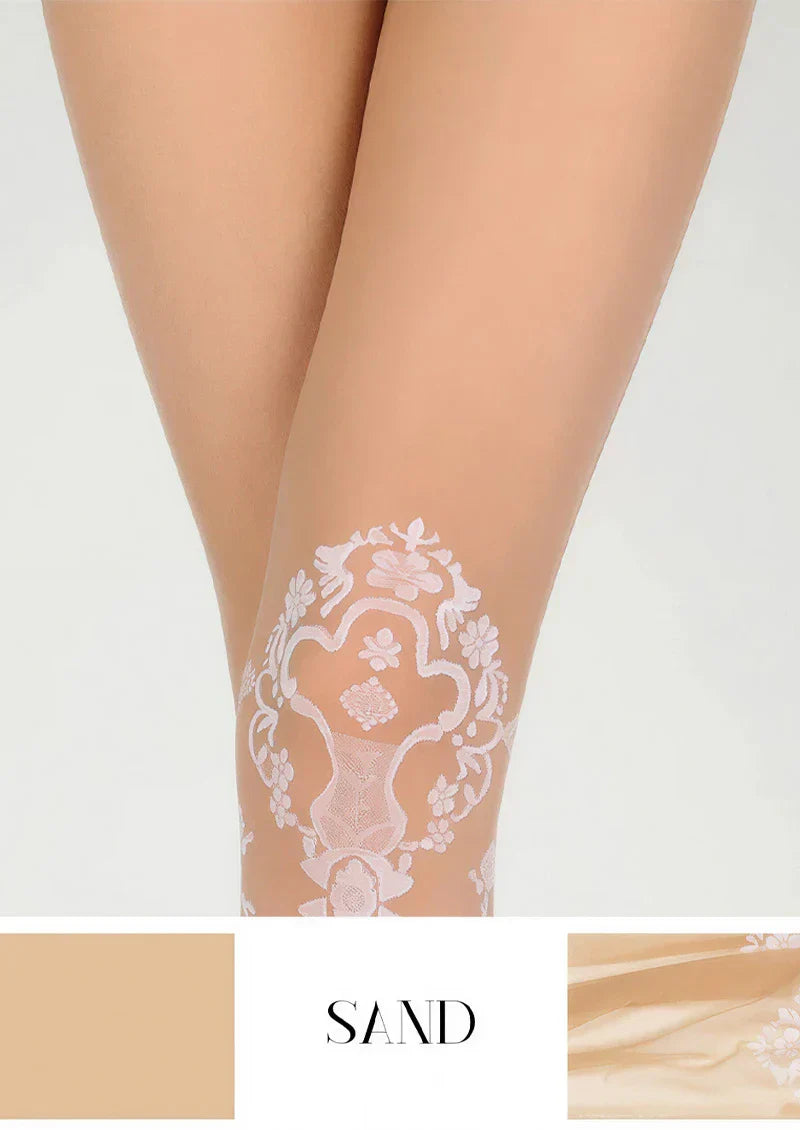 Viken Plan Elegant Cut-Out Floral Jacquard Sheer Pantyhose Tights Hosiery
