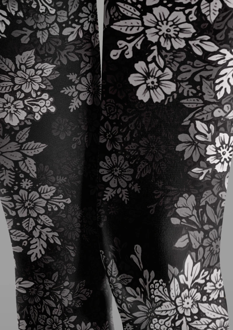 Viken Plan Black White Floral Tights Hosiery Pantyhose