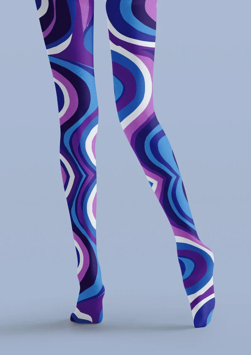 Viken Plan Blue Purple Wave Graphic Tights Hosiery Pantyhose