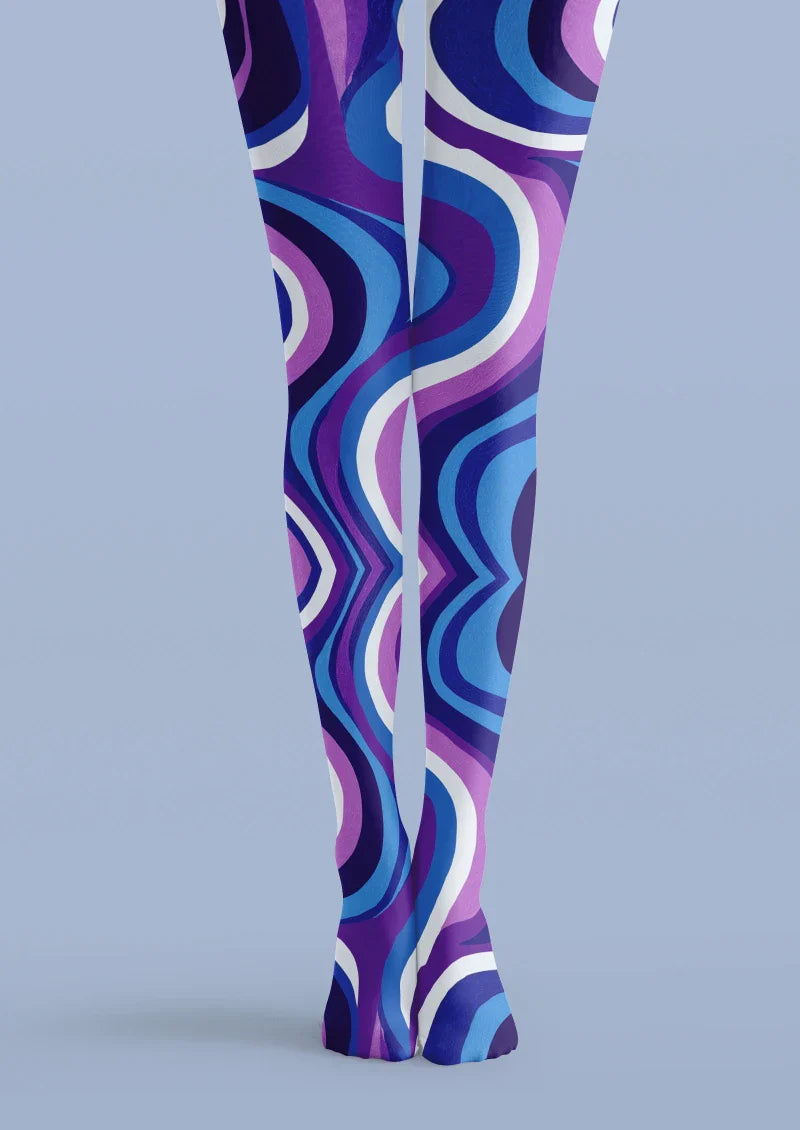 Viken Plan Blue Purple Wave Graphic Tights Hosiery Pantyhose