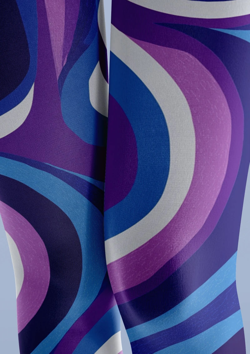 Viken Plan Blue Purple Wave Graphic Tights Hosiery Pantyhose