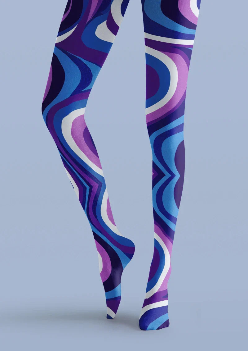 Viken Plan Blue Purple Wave Graphic Tights Hosiery Pantyhose