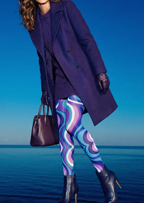 Viken Plan Blue Purple Wave Graphic Tights Hosiery Pantyhose