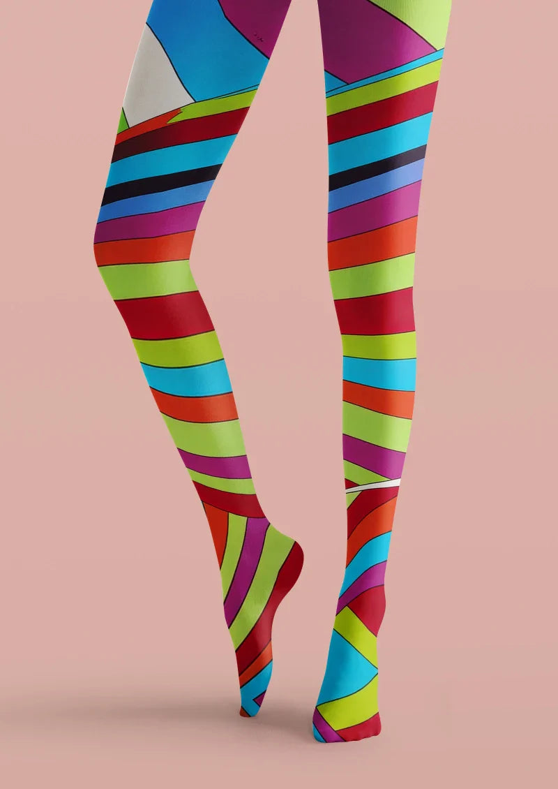 Viken Plan Colorful Striped Geometric Tights Hosiery Pantyhose