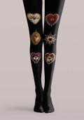 Viken Plan Black Heart Decor Graphic Tights Hosiery Pantyhose