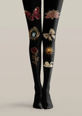Viken Plan Black Butterfly Floral Tights Hosiery Pantyhose