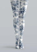 Viken Plan Blue White Floral Jacquard Tights Hosiery Pantyhose