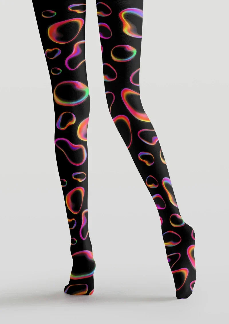 Viken Plan Colorful Neon Line Tights Hosiery Pantyhose
