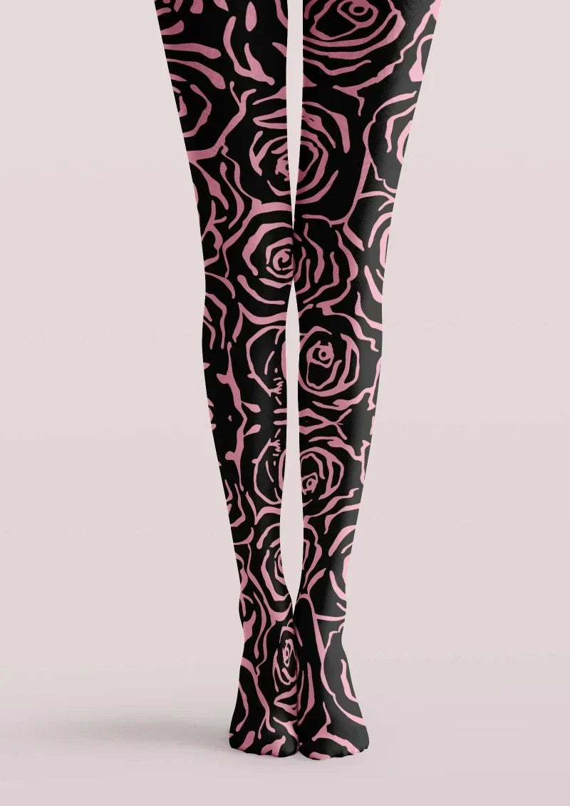 Viken Plan Pink Black Abstract Line Tights Hosiery Pantyhose