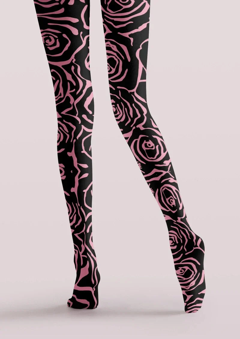Viken Plan Pink Black Abstract Line Tights Hosiery Pantyhose