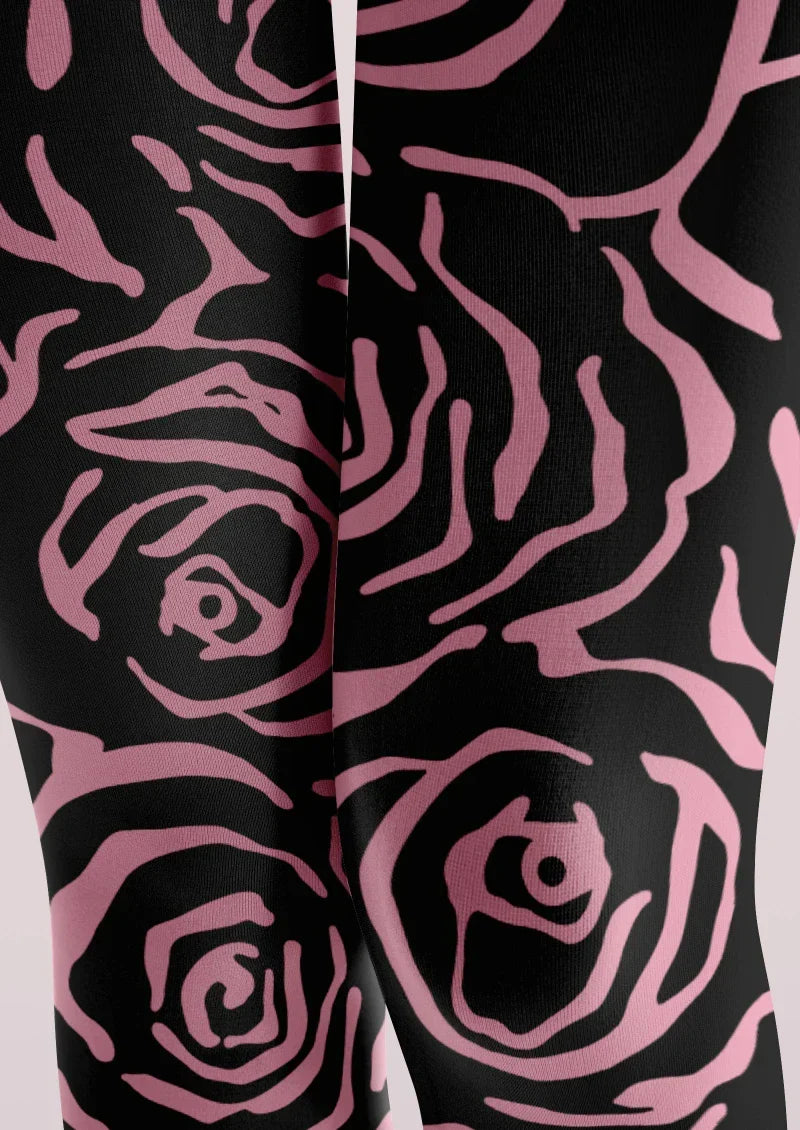 Viken Plan Pink Black Abstract Line Tights Hosiery Pantyhose
