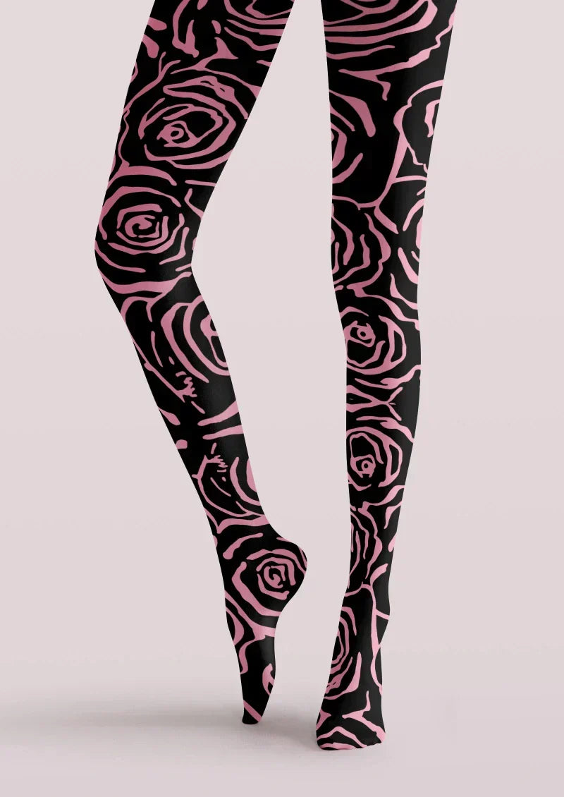 Viken Plan Pink Black Abstract Line Tights Hosiery Pantyhose