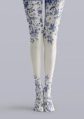 Viken Plan Blue White Porcelain Floral Tights Hosiery Pantyhose
