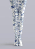 Viken Plan Blue White Porcelain Floral Tights Hosiery Pantyhose