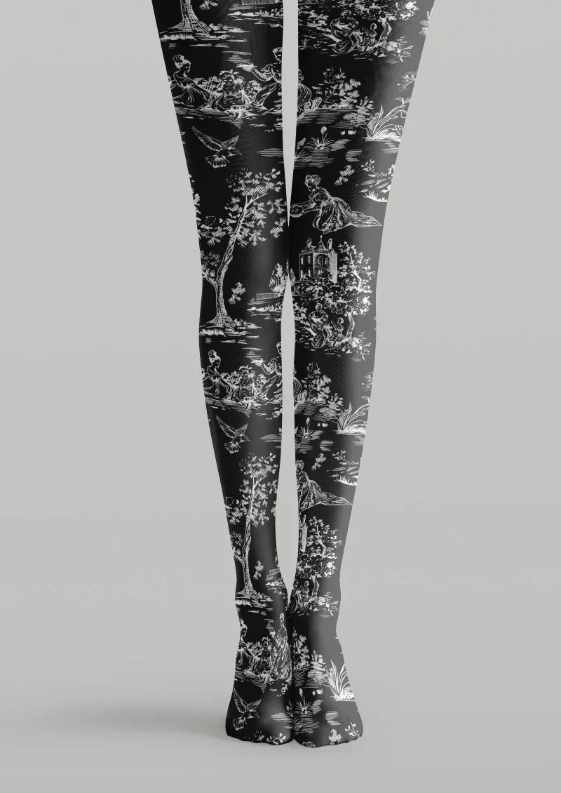 Viken Plan Black Gray Abstract Texture Tights Hosiery Pantyhose