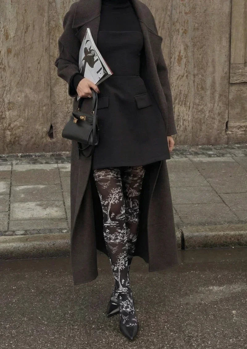 Viken Plan Black Gray Abstract Texture Tights Hosiery Pantyhose