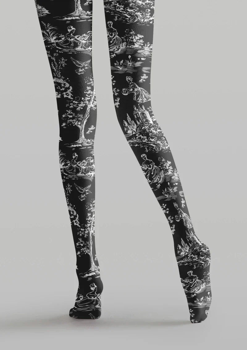 Viken Plan Black Gray Abstract Texture Tights Hosiery Pantyhose