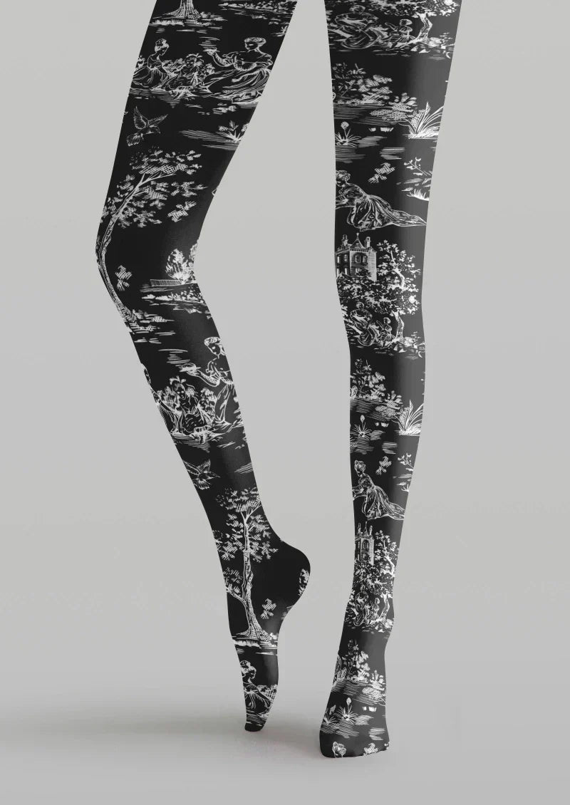 Viken Plan Black Gray Abstract Texture Tights Hosiery Pantyhose