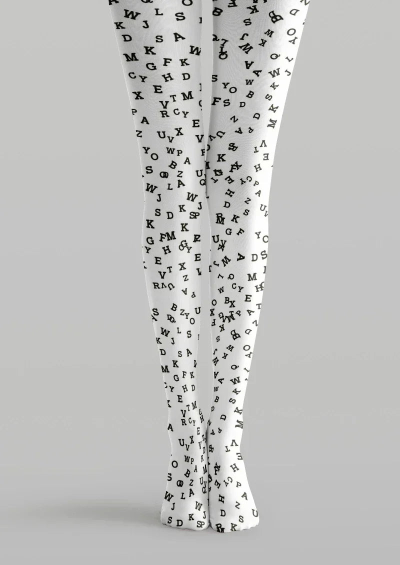 Viken Plan White Black Star Graphic Tights Hosiery Pantyhose