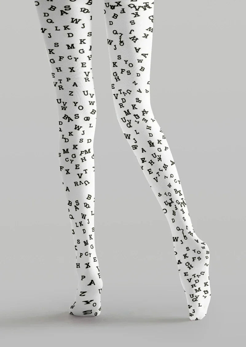 Viken Plan White Black Star Graphic Tights Hosiery Pantyhose
