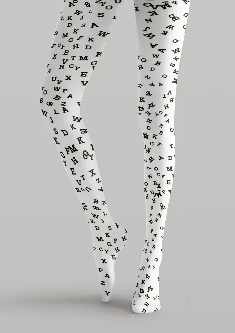 Viken Plan White Black Star Graphic Tights Hosiery Pantyhose