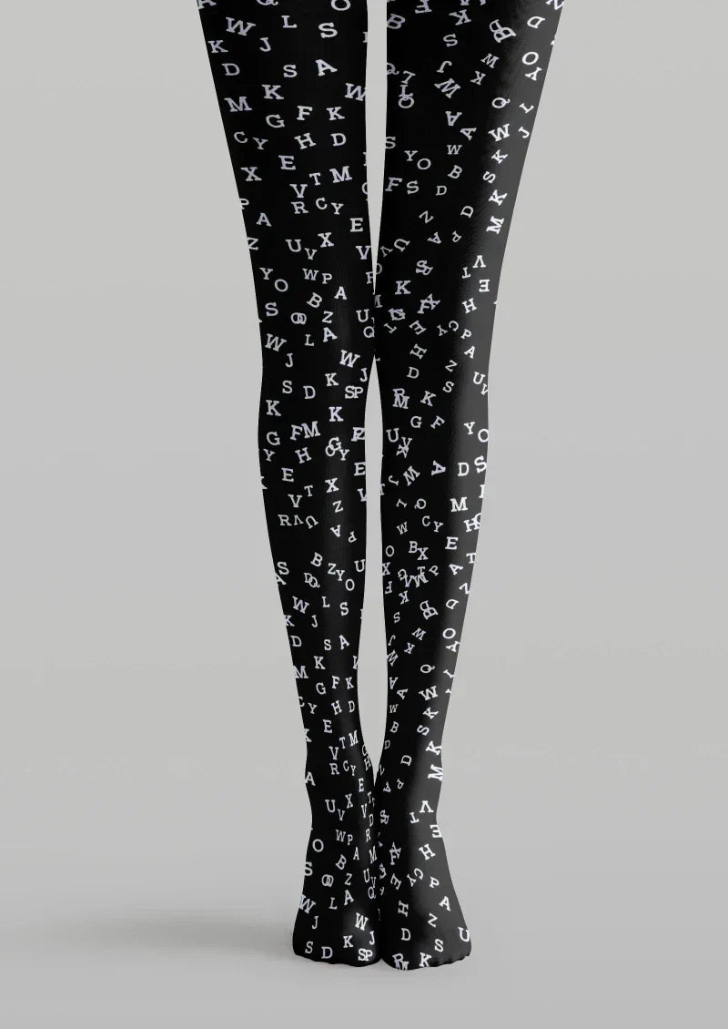 Viken Plan Black White Letter Graphic Tights Hosiery Pantyhose