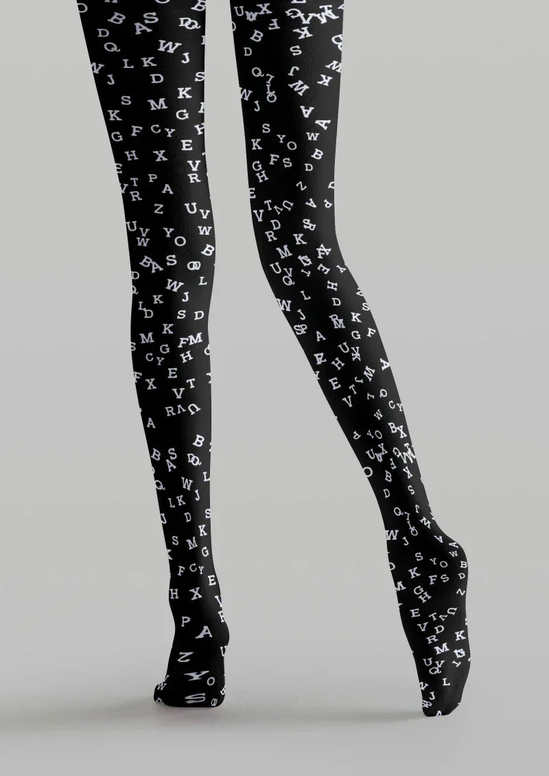Viken Plan Black White Letter Graphic Tights Hosiery Pantyhose