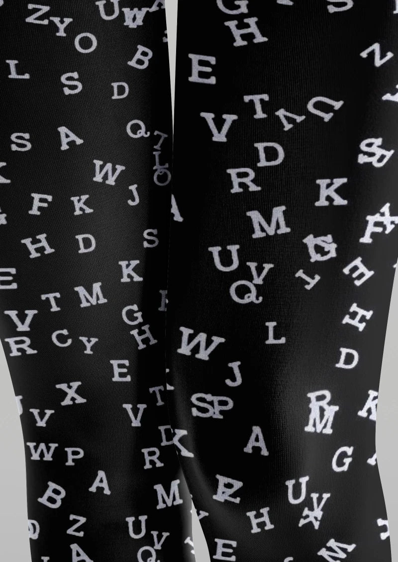 Viken Plan Black White Letter Graphic Tights Hosiery Pantyhose