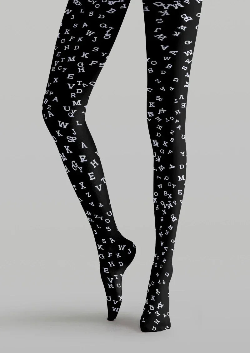 Viken Plan Black White Letter Graphic Tights Hosiery Pantyhose