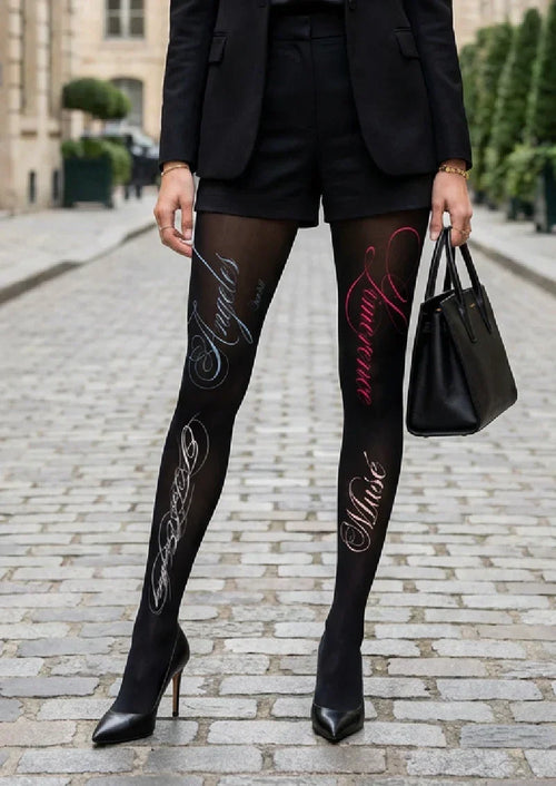 Viken Plan Black White Handwritten Text Tights Hosiery Pantyhose