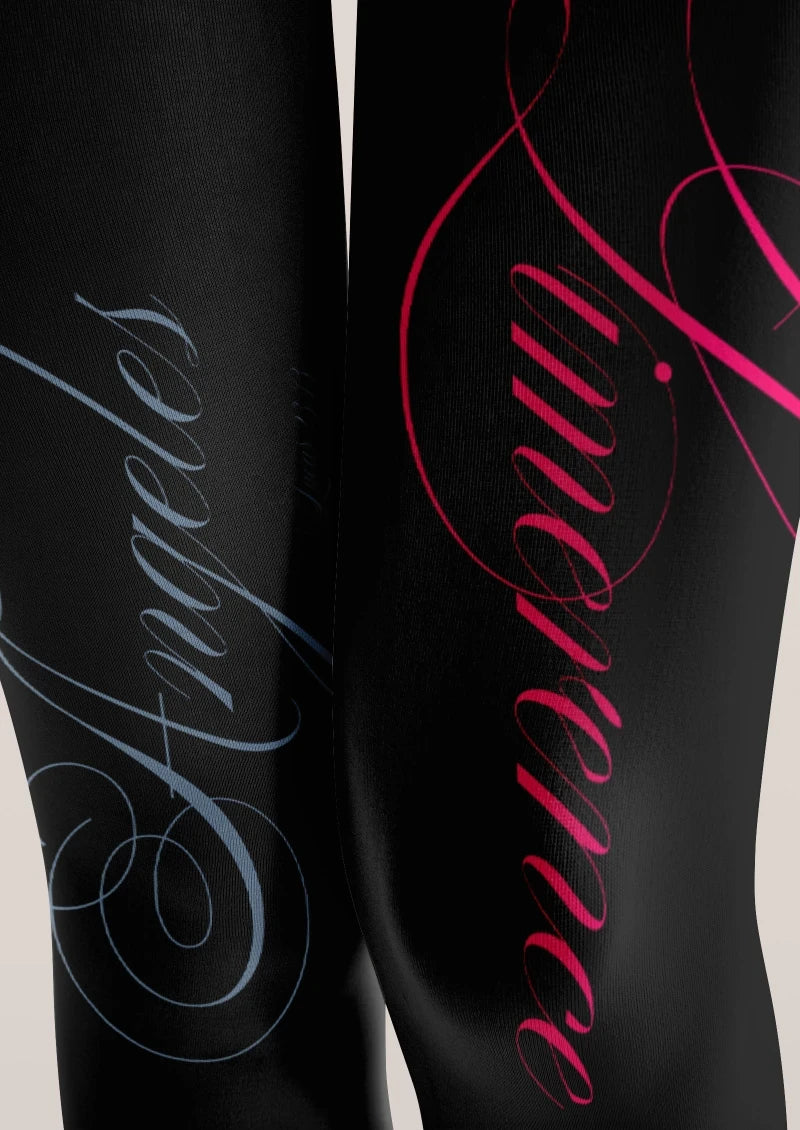 Viken Plan Black White Handwritten Text Tights Hosiery Pantyhose