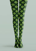Viken Plan Green White Clover Graphic Tights Hosiery Pantyhose