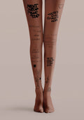 Viken Plan Brown Text Tattoo Graphic Tights Hosiery Pantyhose