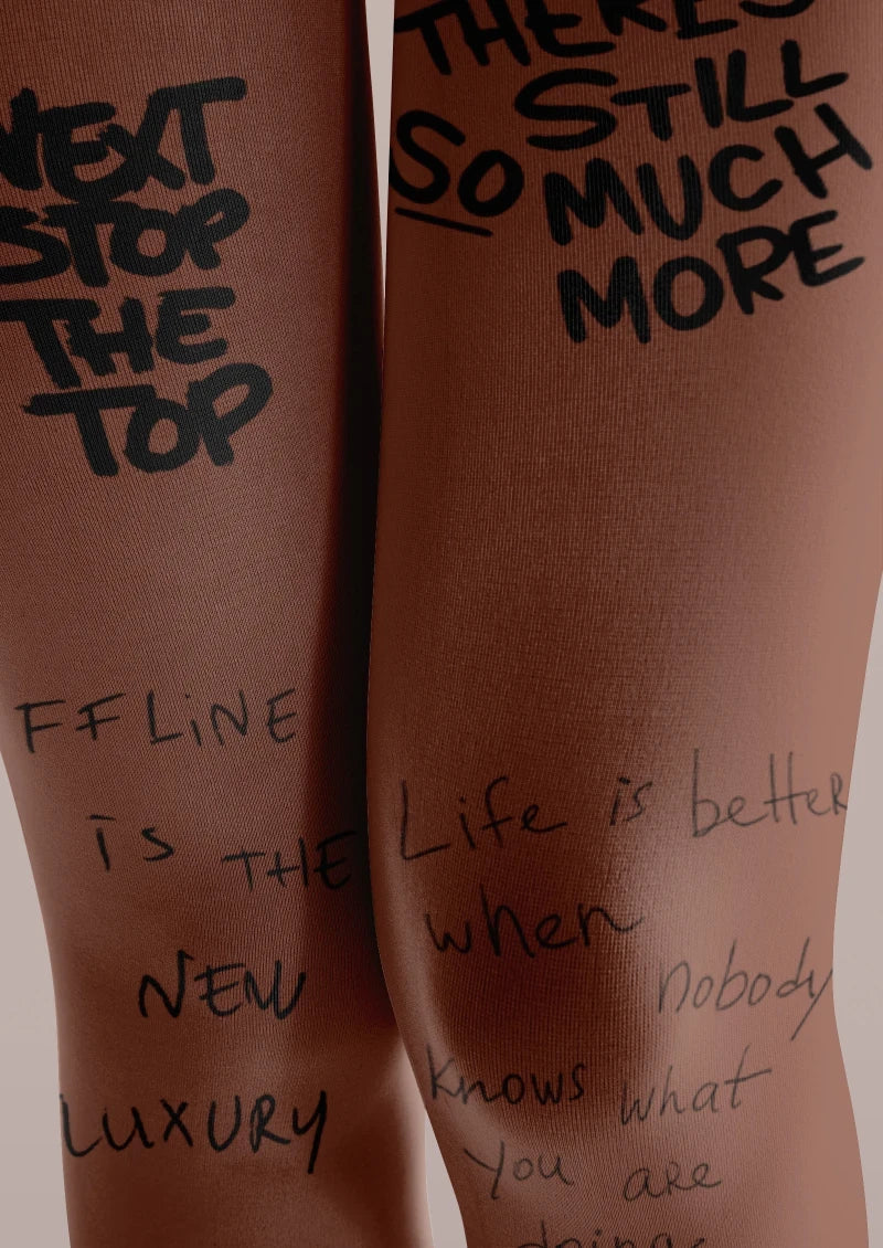 Viken Plan Brown Text Tattoo Graphic Tights Hosiery Pantyhose