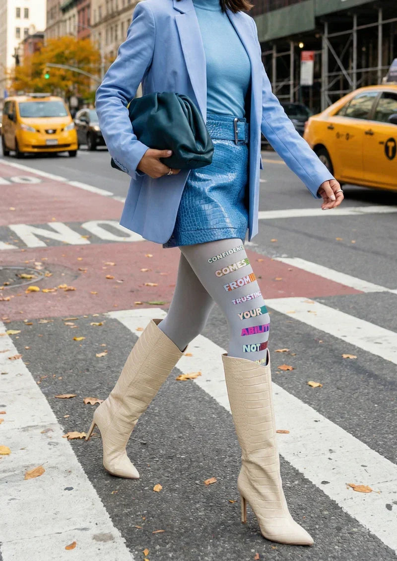 Viken Plan Gray Colorful Text Graphic Tights Hosiery Pantyhose