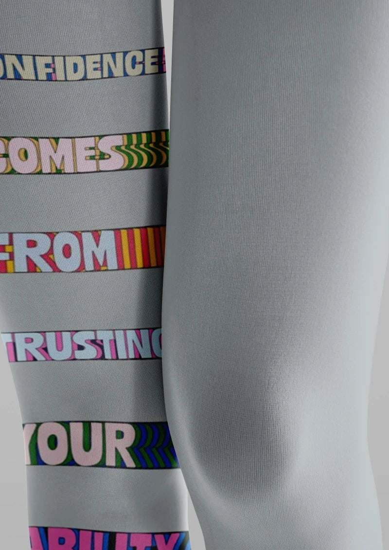 Viken Plan Gray Colorful Text Graphic Tights Hosiery Pantyhose