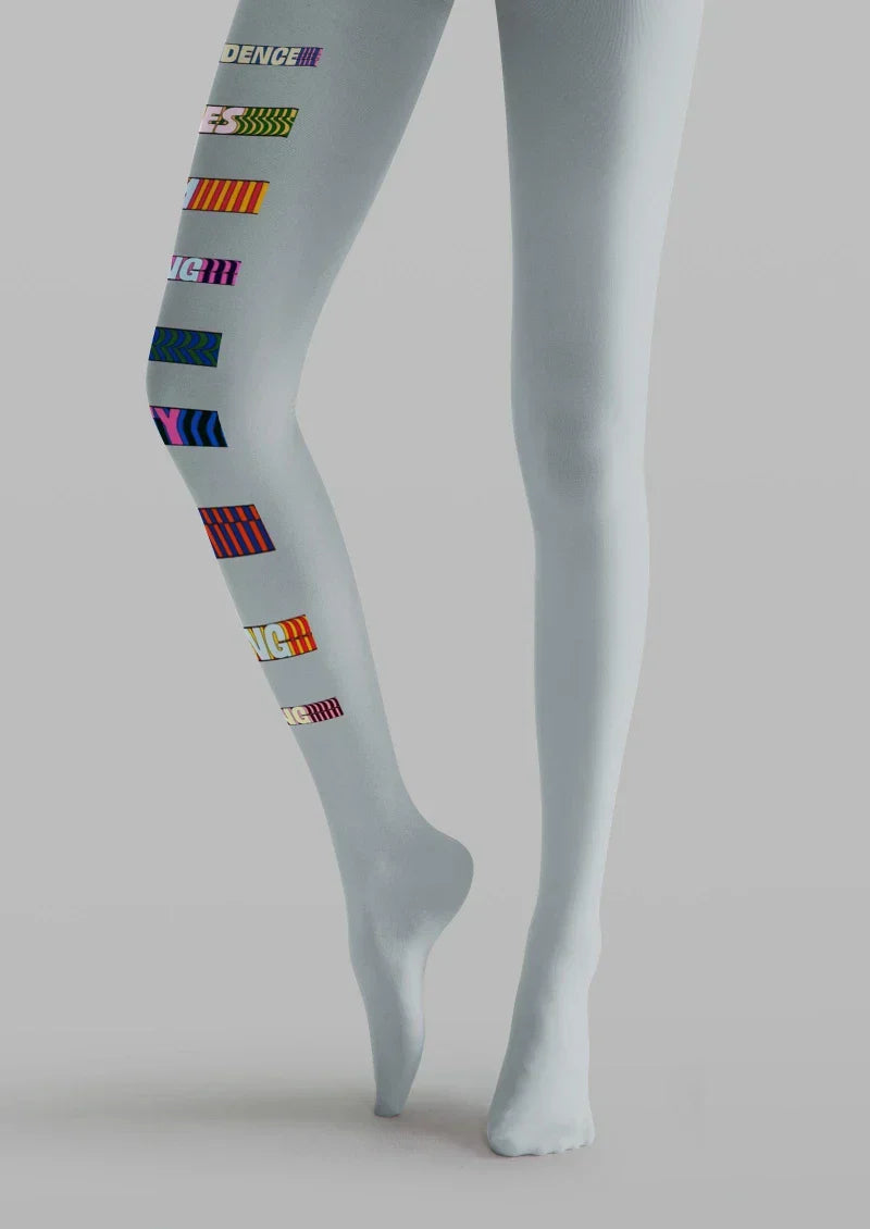 Viken Plan Gray Colorful Text Graphic Tights Hosiery Pantyhose
