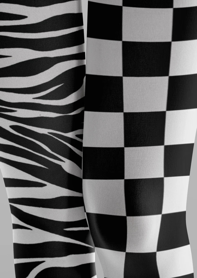 Viken Plan Black White Checkerboard Plaid Tights Hosiery Pantyhose