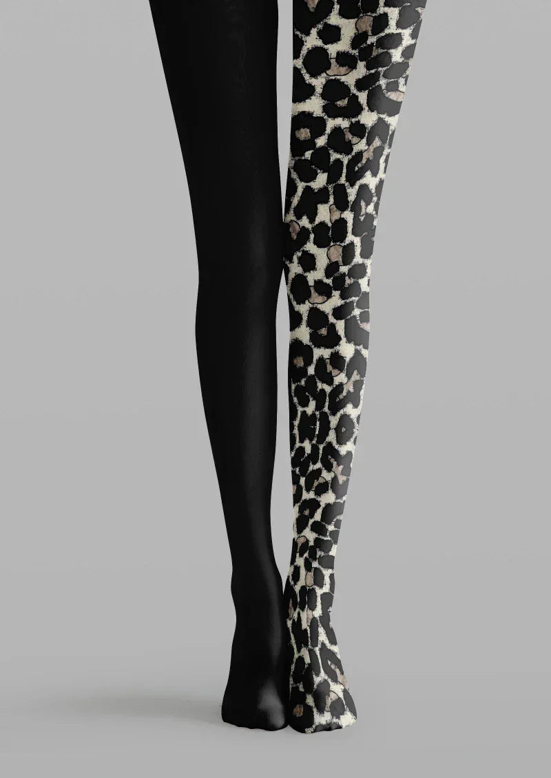 Viken Plan Black Leopard Print Tights Hosiery Pantyhose