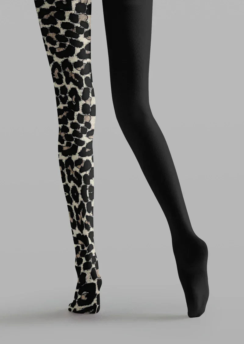 Viken Plan Black Leopard Print Tights Hosiery Pantyhose