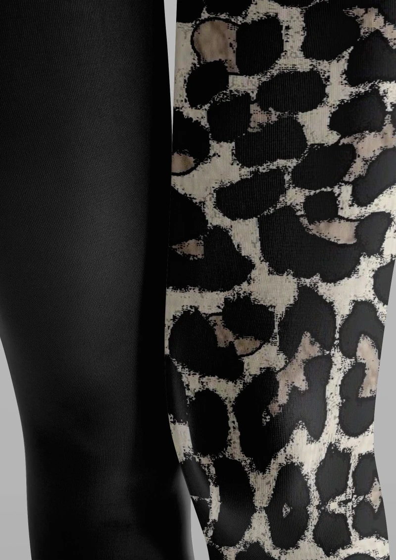 Viken Plan Black Leopard Print Tights Hosiery Pantyhose