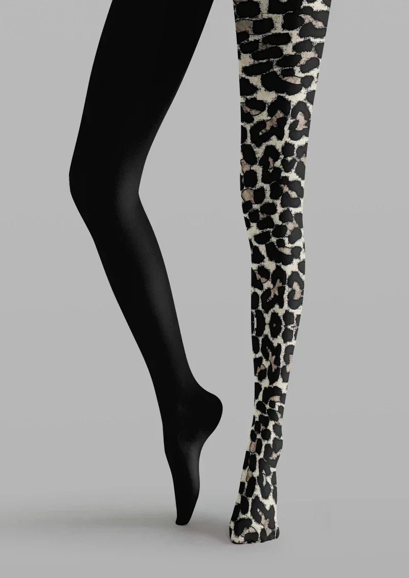 Viken Plan Black Leopard Print Tights Hosiery Pantyhose