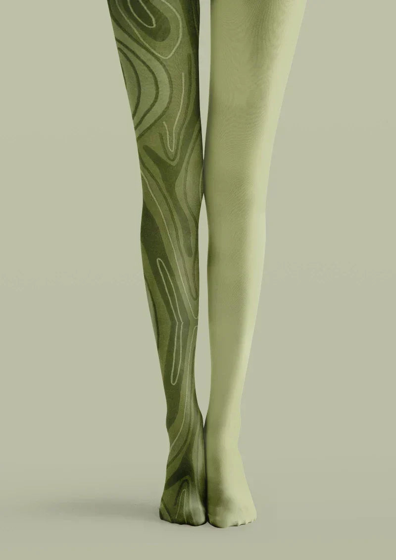 Viken Plan Green Marble Texture Tights Hosiery Pantyhose