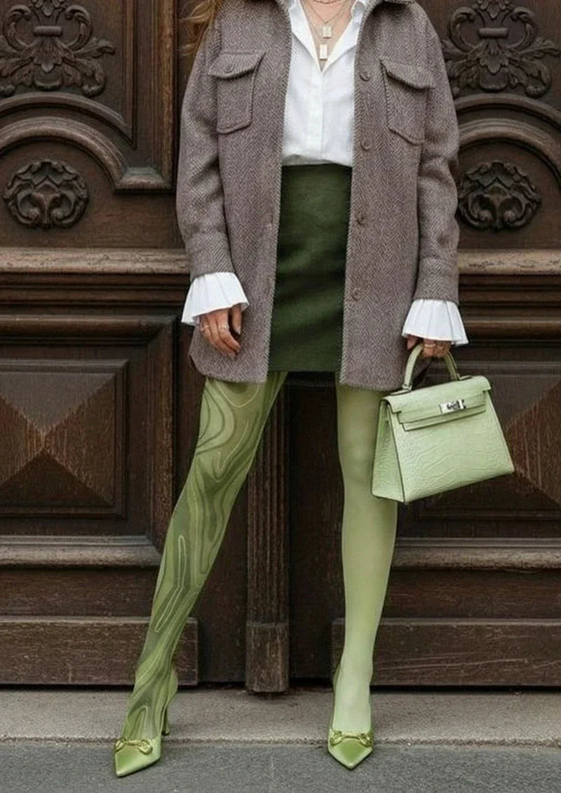 Viken Plan Green Marble Texture Tights Hosiery Pantyhose