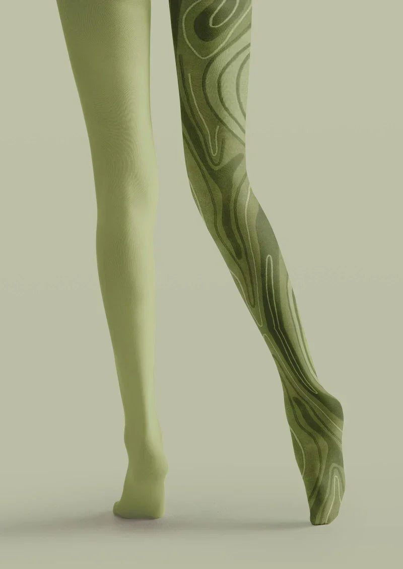 Viken Plan Green Marble Texture Tights Hosiery Pantyhose