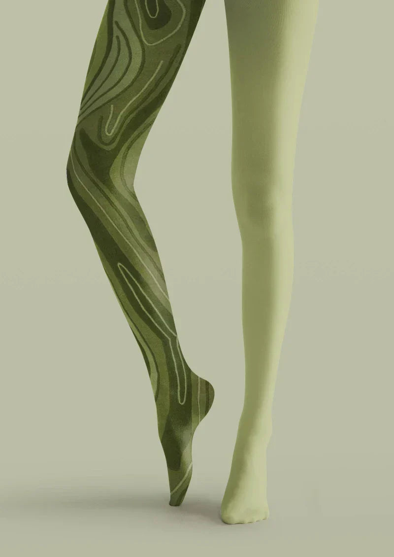 Viken Plan Green Marble Texture Tights Hosiery Pantyhose