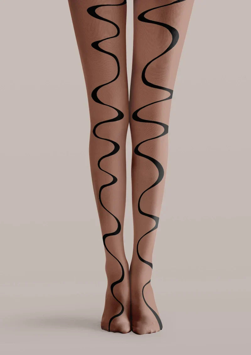 Viken Plan Brown Abstract Curve Tights Hosiery Pantyhose
