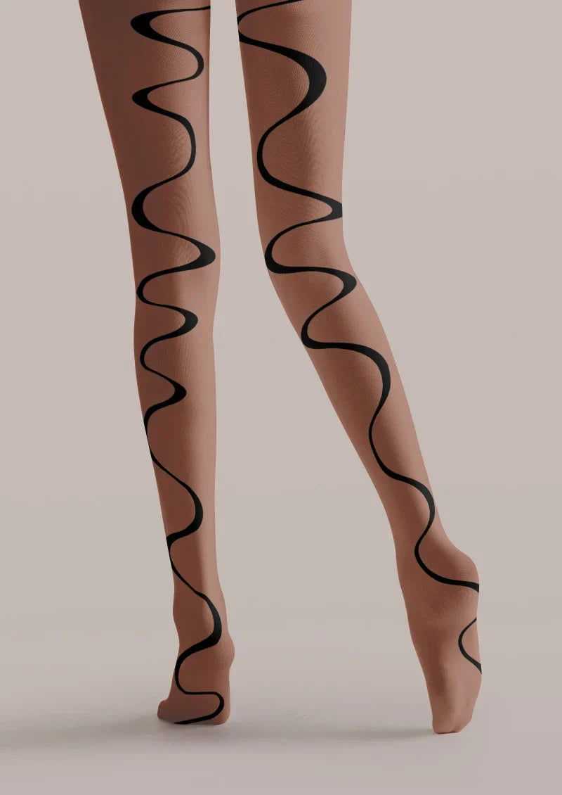 Viken Plan Brown Abstract Curve Tights Hosiery Pantyhose